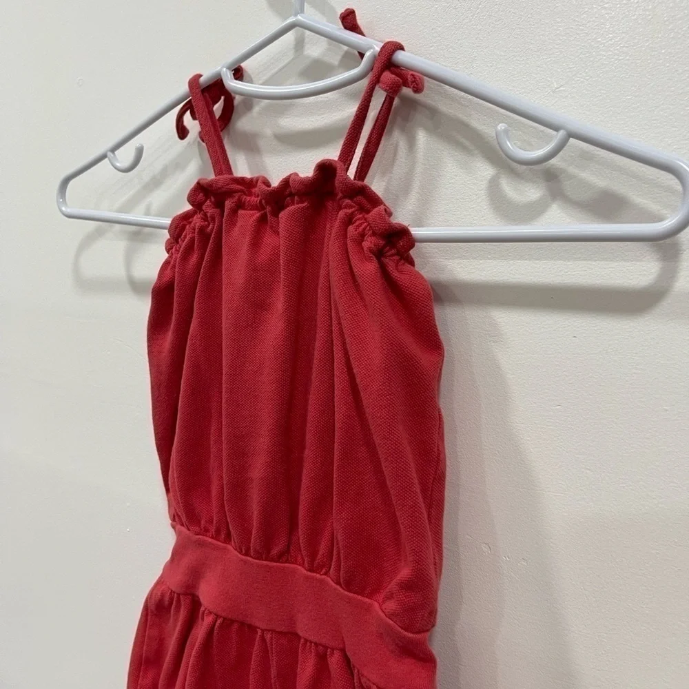 Ralph Lauren Ruffle Trim Tie-Sleeve Romper Onesie Red Cotton 12 month